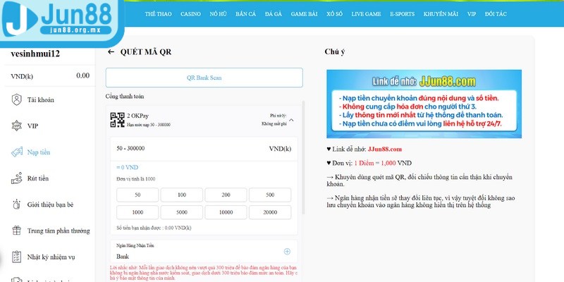 Nạp tiền JUN88 - Quy trình thanh toán siêu tiện và an toàn 2 Nạp qua mã QR được ưa chuộng bởi tính đơn giản và an toàn